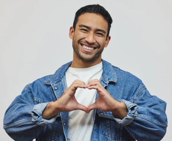 Much Love Cropped Portrait Handsome Young Man Making Heart Gesture — Foto de Stock