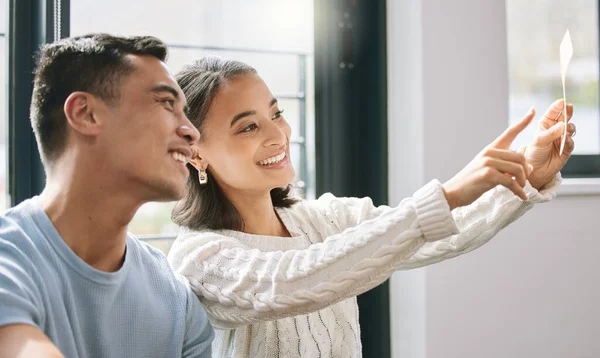 Colour Would Make Room Look Spacious Young Couple Sitting Together — Stockfoto