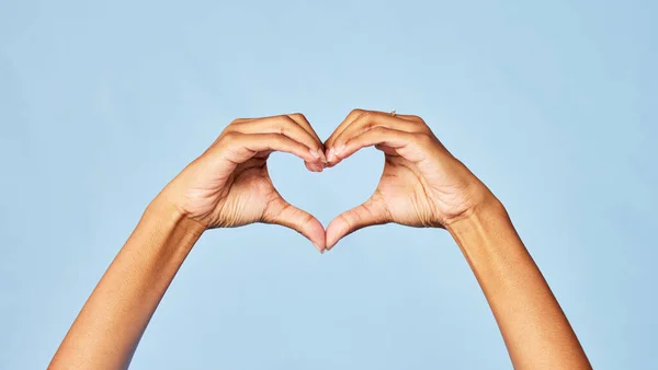 Spread Love Kindness Hand Making Gesture Shot Studio Background — Stockfoto