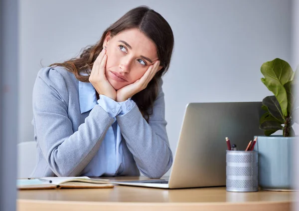 Wonder What Tomorrow Young Businesswoman Feeling Bored Work — Stockfoto