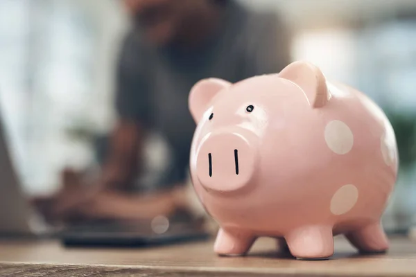 Put Some Your Funds Away Rainy Day Closeup Shot Piggybank — Fotografia de Stock