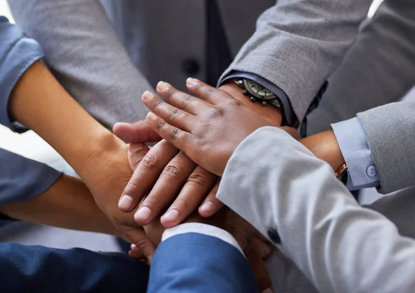 Can Only Together Diverse Group Businesspeople Standing Together Office Hands — Foto de Stock