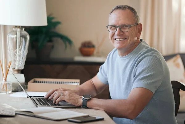 Love Being Able Work Home Mature Man Typing His Laptop — Foto de Stock