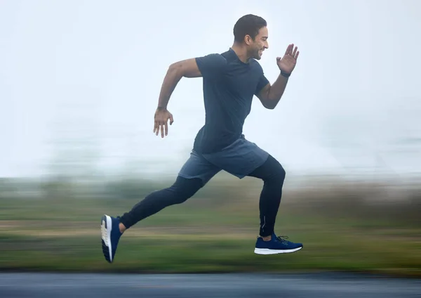 Boosting Speed Every Step Sporty Young Man Running Outdoors — Stok fotoğraf