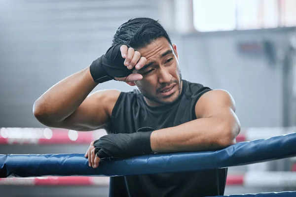 Fit Active Healthy Boxing Man Feeling Tired Hot Wiping Sweat — kuvapankkivalokuva