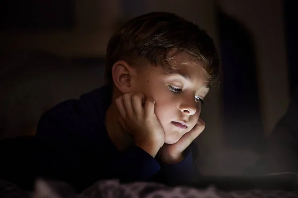 Childlike Spirits Unquenchable Curiosity Adorable Little Boy Using Digital Tablet — Φωτογραφία Αρχείου