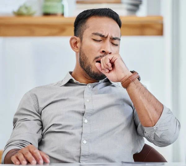 Need Beauty Sleep Young Businessman Yawning While Work — Zdjęcie stockowe