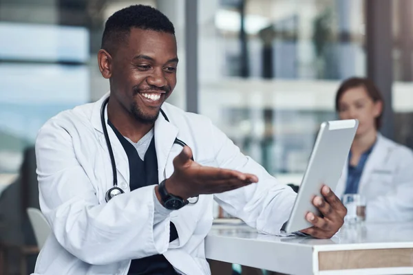 Ive Been Meaning Call You Young Male Doctor Taking Break — Fotografia de Stock