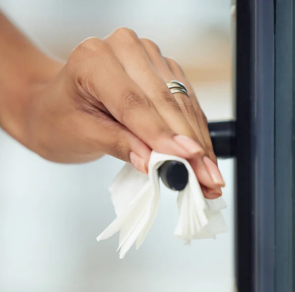 You Touched Cleaning Unrecognizable Woman Wiping Door Handle — Φωτογραφία Αρχείου