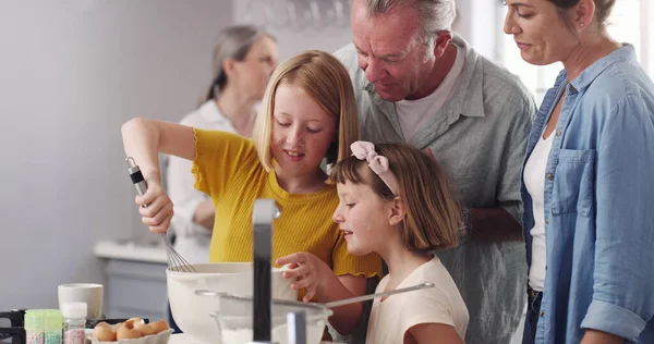 Grandpa Were Making You Surprise Family Baking Together Kitchen — стоковое фото