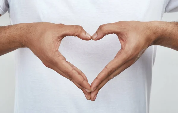 Heart Never Lies Unrecognizable Man Forming Heart Shape His Hands —  Fotos de Stock