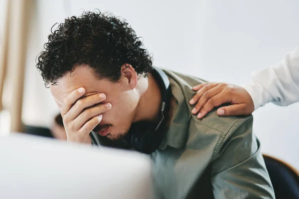 Definitely Taking Nap Young Businessman Covering His Eyes Office — Zdjęcie stockowe