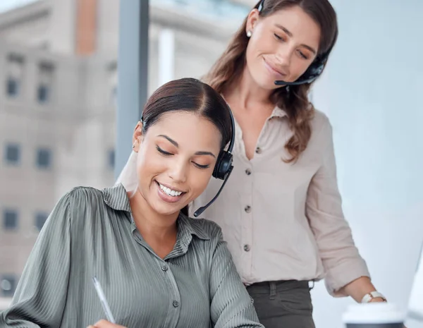 Ill Make Note Two Businesswoman Working Together Call Centre Office — Stock Photo, Image