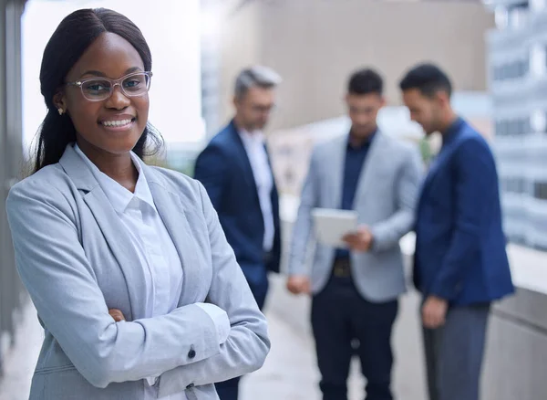 Part Great Team Cropped Portrait Attractive Young Businesswoman Standing Her —  Fotos de Stock