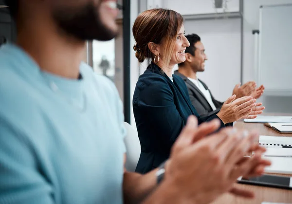 Weve Finally Reached Our Goals Group Coworkers Clapping Business Meeting — Foto de Stock