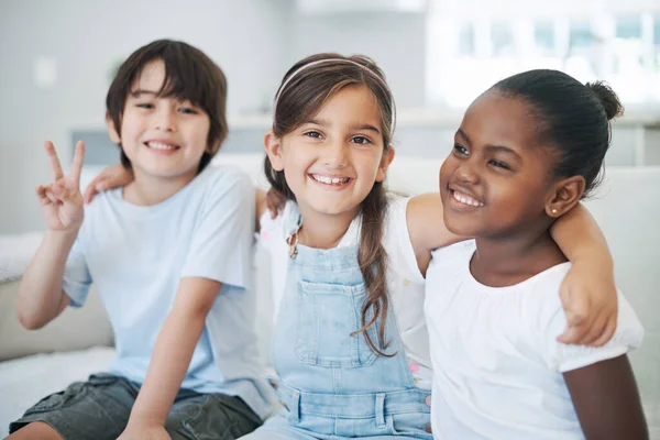 Only School Our Friends Group Little Children Smiling Home — Fotografia de Stock