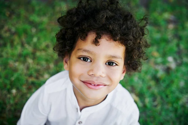 Too Adorable School Little Boy Smiling Nature — Stok fotoğraf