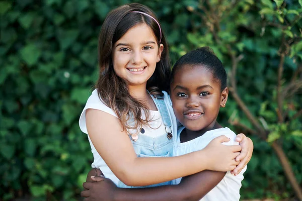 Pinky Swore Best Friends Forever Two Adorable Little Girls Standing — Foto Stock