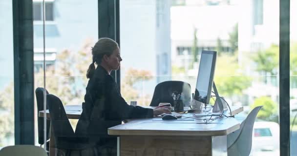 Happy Confident Professional Human Resources Manager Greeting Mature Woman Handshake — Stock video