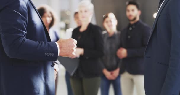 Handshake Meeting Successful Manager Welcoming Promoting Agreeing Colleague Closeup Hands — Stock video