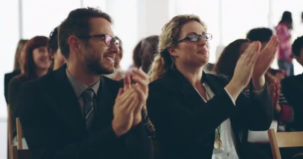 Business Conference Audience Clapping Cheering Showing Applause Inspiring Good Amazing — Stockvideo