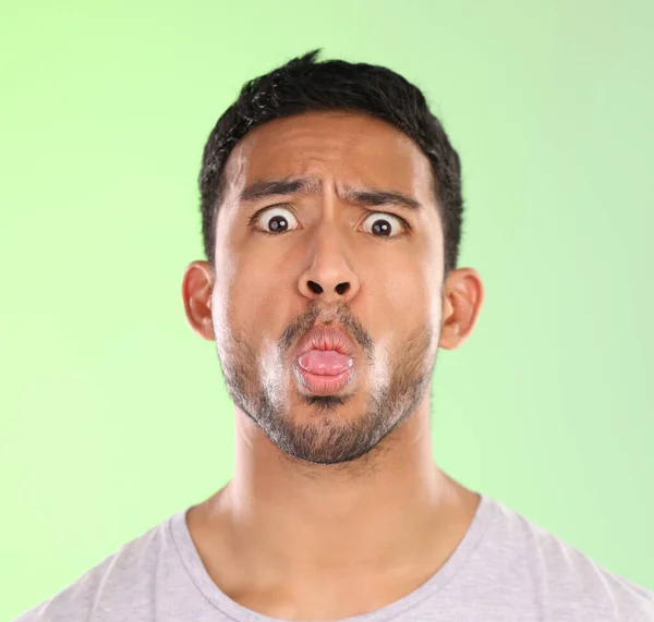 Making Funny Face Cropped Portrait Handsome Young Man Making Face — Stockfoto