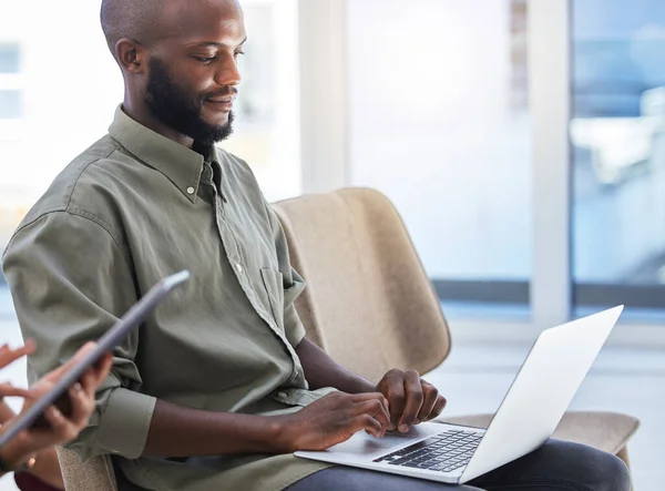 Have Take Notes Young Man Using His Laptop Meeting Work — Foto Stock