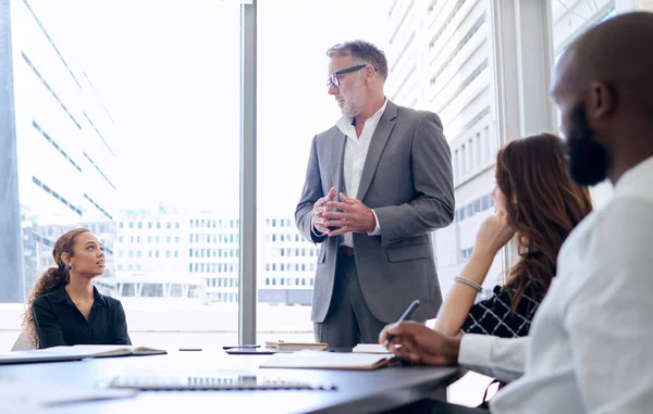 Persistence Guarantees Results Inevitable Group Businesspeople Having Meeting Modern Office — Stock Photo, Image