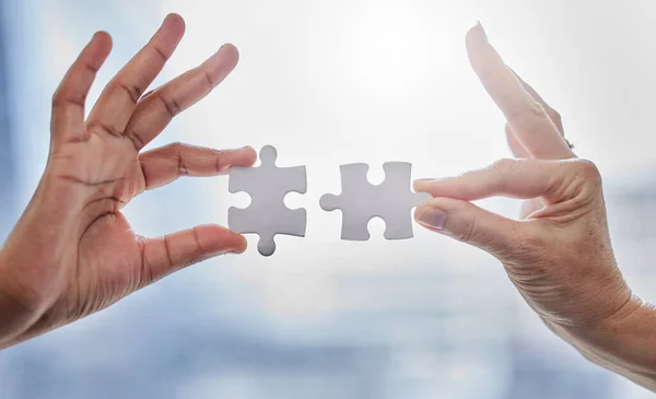 Sometimes You Need Help Put Pieces Together Two People Joining — Foto Stock
