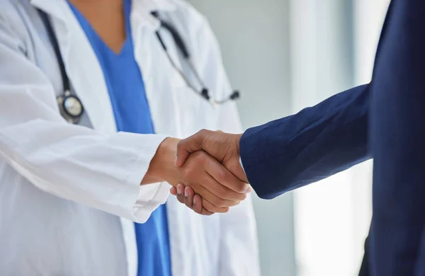 Lets Work Together Make Healthcare Better Doctor Shaking Hands Businessman — Zdjęcie stockowe