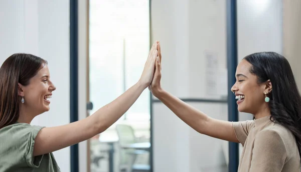 Achieving Results Together Two Businesswomen Giving Each Other High Five — Zdjęcie stockowe