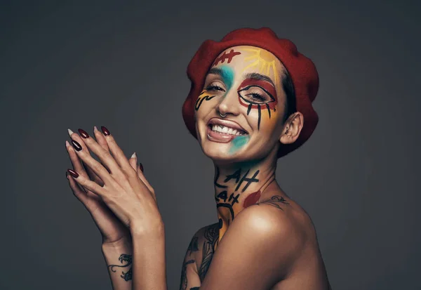 Made Stand Out Studio Shot Young Woman Posing Paint Her — Zdjęcie stockowe