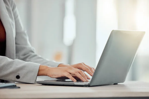 Closeup hands of manager typing on laptop, reviewing employee contracts or planning office schedule. Human resource professional, hiring boss or leader innovating team building exercise on technology.