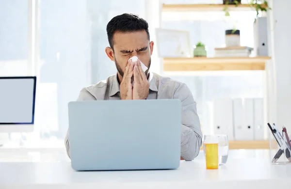 Tis Season Snotty Young Man Blowing His Nose Work Modern — Foto Stock