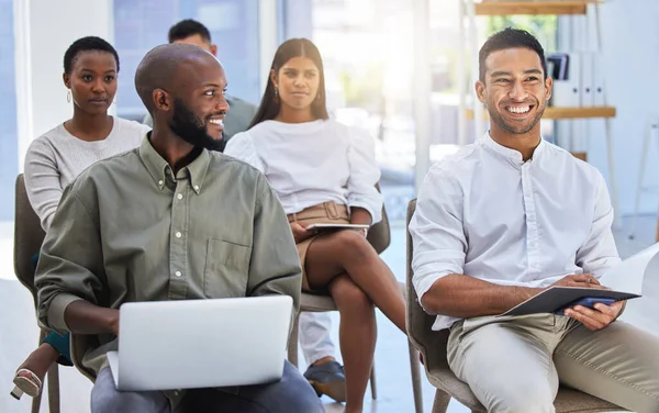 Squad Moral High Two Young Men Smiling Working Meeting Modern — Foto de Stock