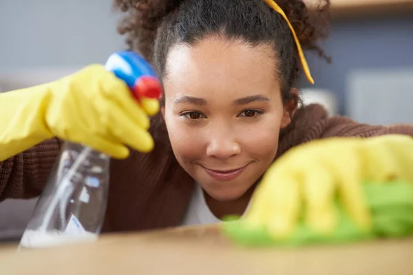 Sorry Germs You Chose Wrong House Woman Wearing Gloves Holding — Stockfoto