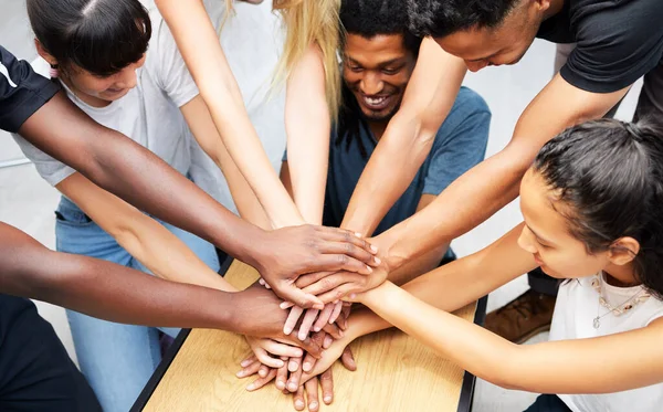 Our Team Number One Group Coworkers Huddling Hands Together Team — Zdjęcie stockowe