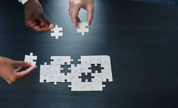 Building Future Greatness Business Coworkers Completing Puzzle Together — 图库照片
