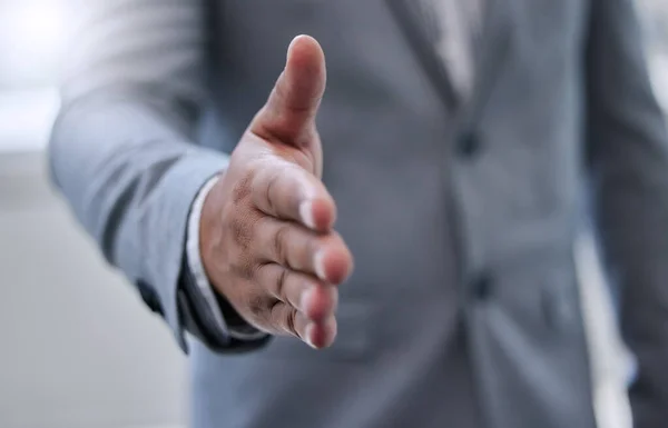 What Firm Handshake Businessman Holding Out His Hand Handshake — Stok fotoğraf