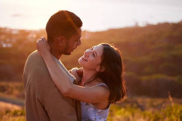 Youre Favourite Person Affectionate Young Couple Embracing Lovingly Sunset — Foto Stock