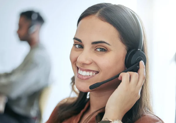 Being Able Help People Happiness Attractive Young Saleswoman Sitting Colleague — Stock Photo, Image