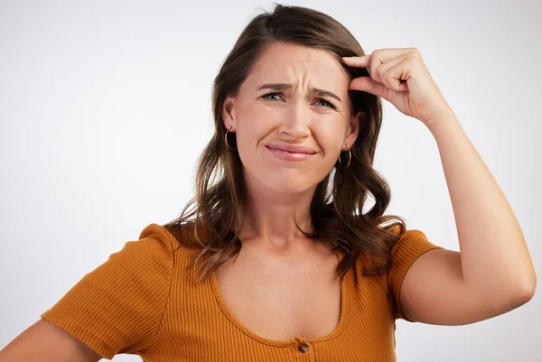 How Much Energy Left Studio Shot Young Woman Gesturing Small — Foto Stock