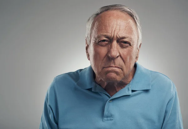 You Make Angry Old Man Looking Angrily Camera Studio Grey — Zdjęcie stockowe