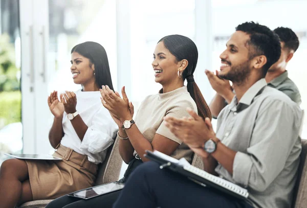 Deserves Applause Group People Clapping Smiling Meeting Work — Foto de Stock