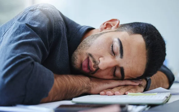 Maybe All Problems Disappear Wake Young Businessman Feeling Exhausted Sleeping — Foto Stock
