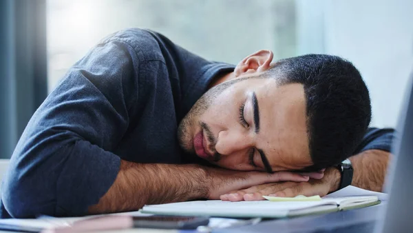 Never Push Yourself Burnout Young Businessman Feeling Exhausted Sleeping His — Foto Stock