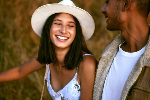 Made One Another Young Couple Enjoying Sunset Walk Nature — Foto Stock