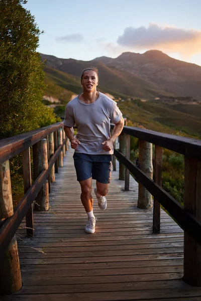 Time Get Those Endorphins Going Young Man Running Alone — Stockfoto