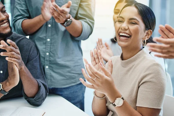 Cant Believe Did Group Business People Applauding Team Member — Stockfoto