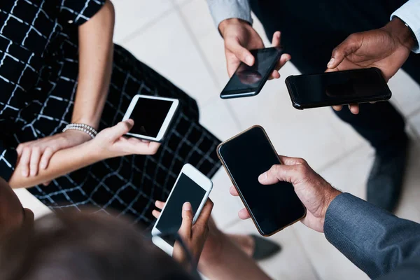 Creating Connections Daily Hands Businesspeople Using Phones — Stockfoto